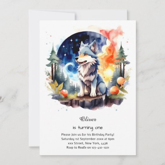 Wolf Einladung zum ersten Geburtstag (Vorderseite)