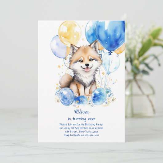 Wolf Einladung zum ersten Geburtstag (Stehend Vorderseite)