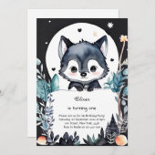 Wolf Einladung zum ersten Geburtstag (Vorne/Hinten)
