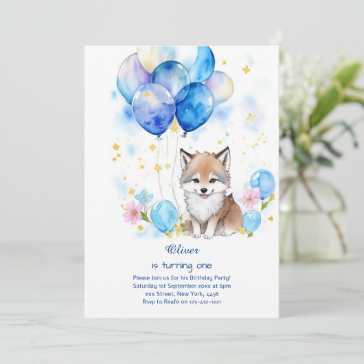 Wolf Einladung zum ersten Geburtstag (Stehend Vorderseite)