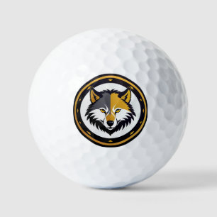 Wolf-Emblem-Logo mit goldenem Kreis Golfball