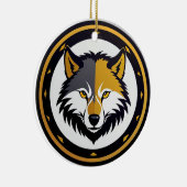 Wolf-Emblem-Logo mit goldenem Kreis Keramik Ornament (Rechts)