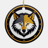 Wolf-Emblem-Logo mit goldenem Kreis Keramik Ornament (Hinten)