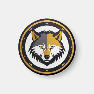 Wolf-Emblem-Logo mit goldenem Kreis Magnet