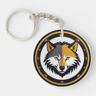 Wolf-Emblem-Logo mit goldenem Kreis Schlüsselanhänger