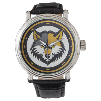 Wolf Emblem Logo With Golden Circle Armbanduhr