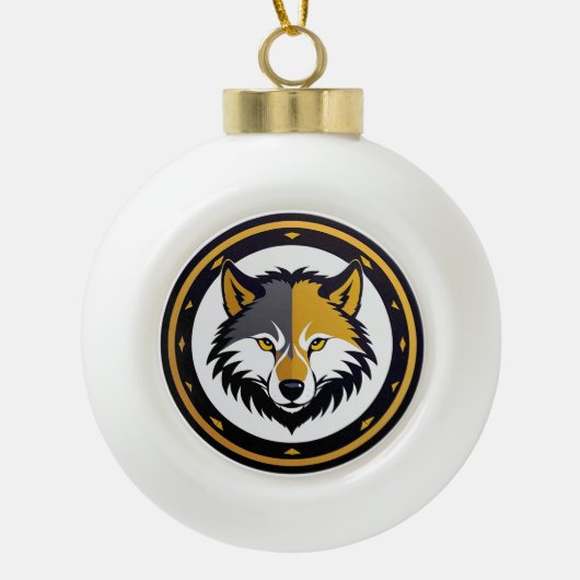 Wolf Emblem Logo With Golden Circle Keramik Kugel-Ornament (Vorderseite)