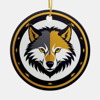 Wolf Emblem Logo With Golden Circle Keramik Ornament