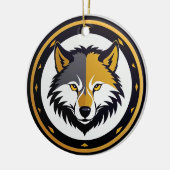 Wolf Emblem Logo With Golden Circle Keramik Ornament (Links)