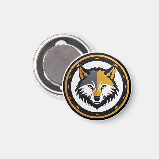 Wolf Emblem Logo With Golden Circle Magnet (Vorderseite/Rückseite)
