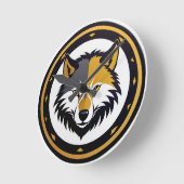 Wolf Emblem Logo With Golden Circle Runde Wanduhr (Winkel)