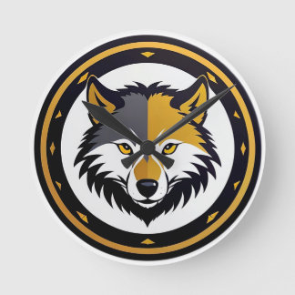 Wolf Emblem Logo With Golden Circle Runde Wanduhr