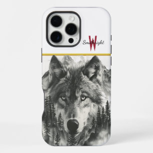 Wolf erscheint in den nebeligen Bergen der Morgend iPhone 16 Pro Max Hülle