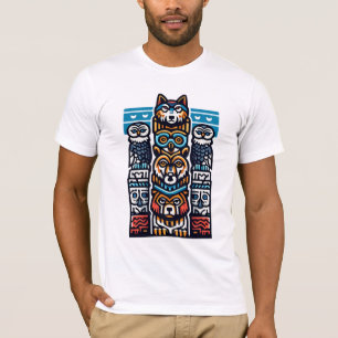 Wolf Eule Bär Totempfahl Stammes-Geometrisches Tie T-Shirt
