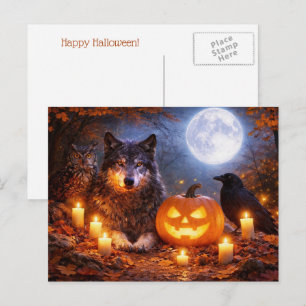 Wolf Eule Rabe Frohes Halloween  Feiertagspostkarte