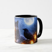 Wolf Eule Rabe Mystischer Kaffeebecher Tasse (VorderseiteRechts)