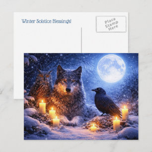 Wolf Eule Rabe Wintersonnenwende Julfest Feiertagspostkarte