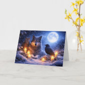 Wolf Eule Rabe Wintersonnenwende Yule mit Schneemo Karte (Gelbe Blume)