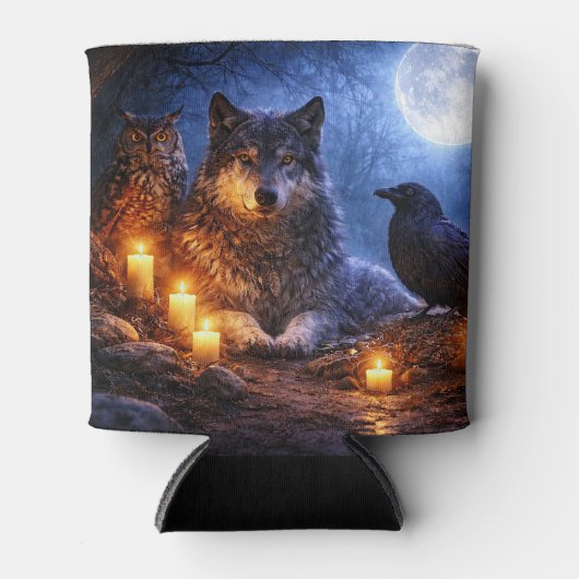 Wolf Eule und Rabe Mystisch Dosenkühler (Vorderseite)