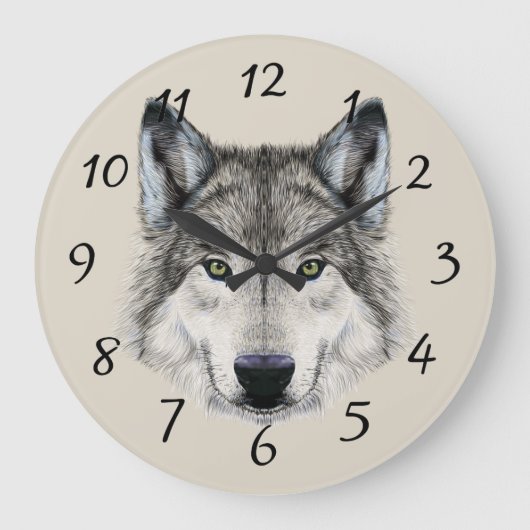 Wolf face design große wanduhr (Vorderseite)