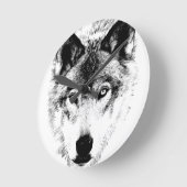 Wolf Face. Digital Wildlife Image. Runde Wanduhr (Winkel)