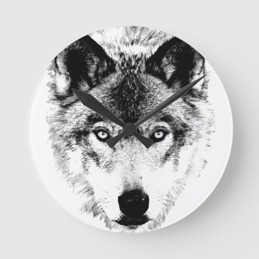 Wolf Face. Digital Wildlife Image. Runde Wanduhr (Vorderseite)
