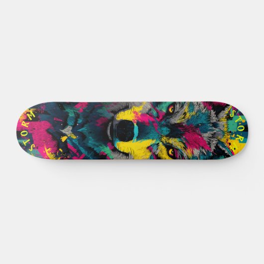 Wolf Face Neon Graffiti Art - Limited Edition Skateboard (Horizontal)