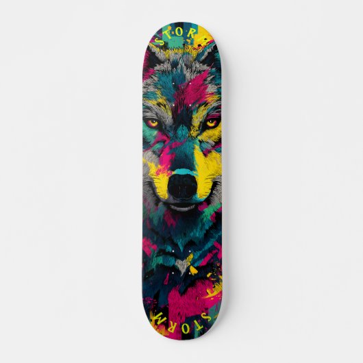 Wolf Face Neon Graffiti Art - Limited Edition Skateboard (Vorne)