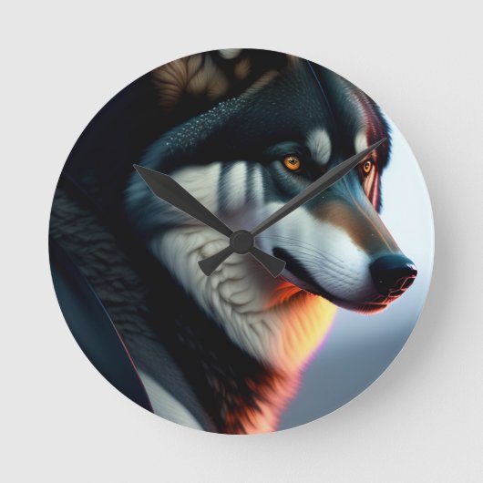 Wolf Face Picture Art Runde Wanduhr (Vorderseite)