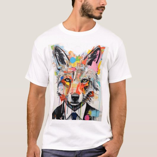 Wolf Face with Abstract Geometric T-Shirt (Vorderseite)