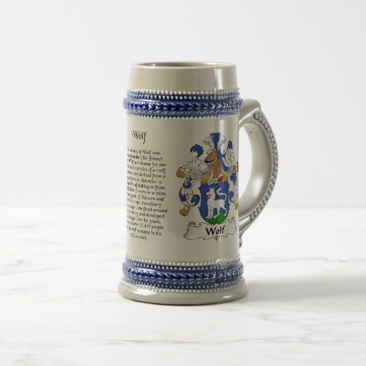 Wolf-Familienwappen Stein Bierglas (VorderseiteRechts)