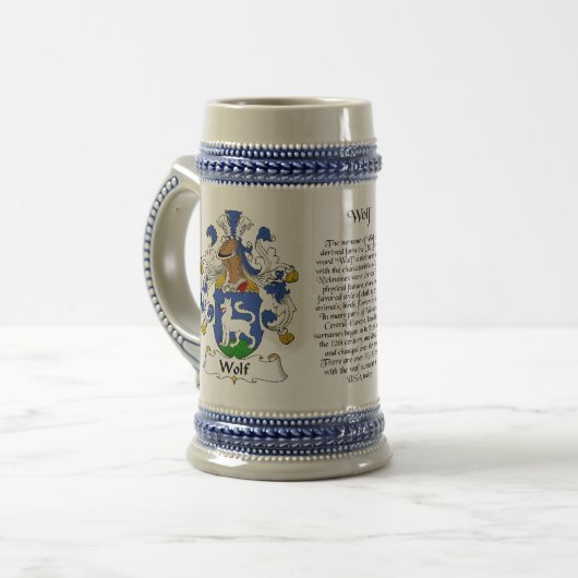 Wolf-Familienwappen Stein Bierglas (Vorderseite Links)