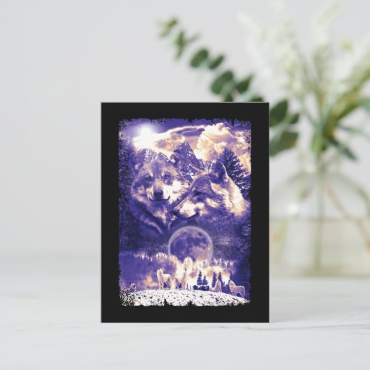 Wolf Family Howling Wolves Winter Mountains Postkarte (Stehend Vorderseite)