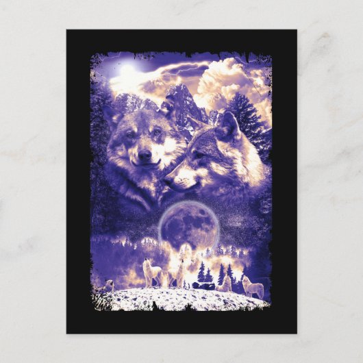 Wolf Family Howling Wolves Winter Mountains Postkarte (Vorderseite)