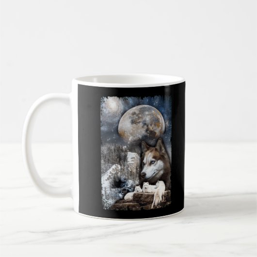 Wolf Family Moon Winter Mountain Wolves Kaffeetasse (Links)