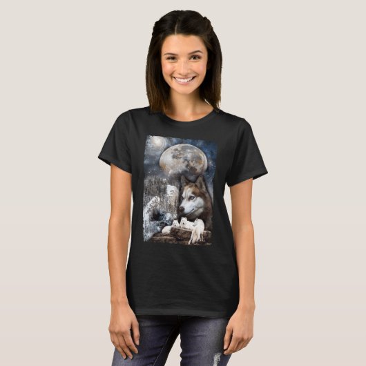 Wolf Family Moon Winter Mountain Wolves T-Shirt (Vorne ganz)
