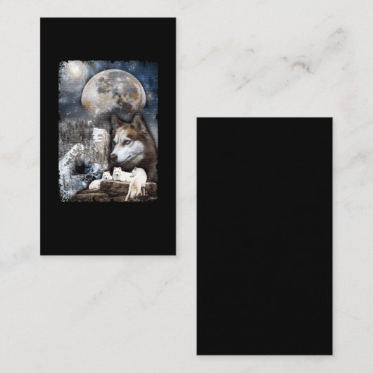 Wolf Family Moon Winter Mountain Wolves Visitenkarte (Vorne/Hinten)