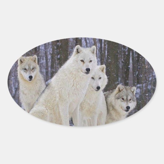 Wolf Family Ovaler Aufkleber (Vorderseite)