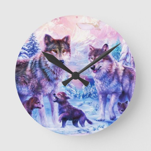 Wolf Family Runde Wanduhr (Vorderseite)
