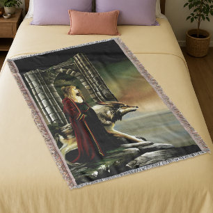 Wolf Fantasy Blonde Sorceress Decke