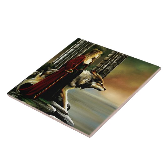 Wolf Fantasy Blonde Sorceress Fliese (Seite)