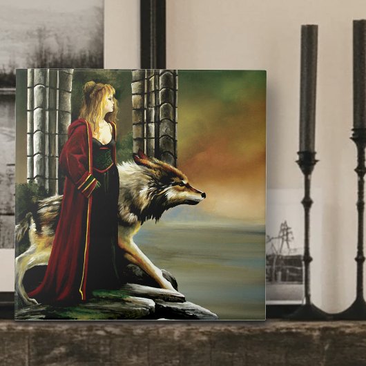 Wolf Fantasy Blonde Sorceress Fliese