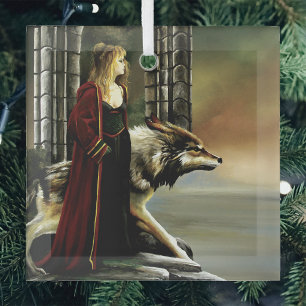 Wolf Fantasy Blonde Sorceress Ornament Aus Glas