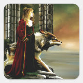 Wolf Fantasy Blonde Sorceress Quadratischer Aufkleber (Vorderseite)