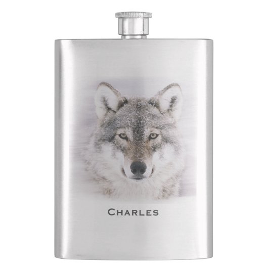Wolf Farbe Farbe Custom Flask Flachmann (Vorderseite)