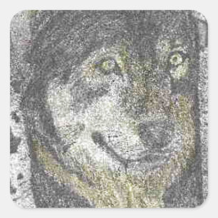 WOLF FARBE PENCIL ZEICHNEND.PNG QUADRATISCHER AUFKLEBER