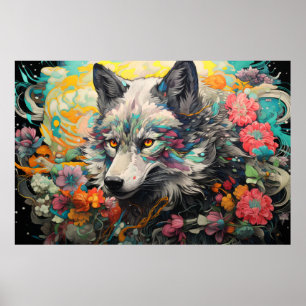 Wolf Farbenfrohe Tiere verzaubern Abstrakt Poster
