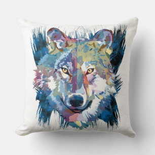 Wolf Farbiger Wolf Zeichnend Abstrakte Malerei Kissen