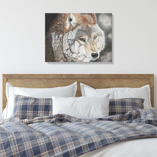 Wolf - Farbstiftzeichnung Leinwanddruck (Insitu (Schlafzimmer))