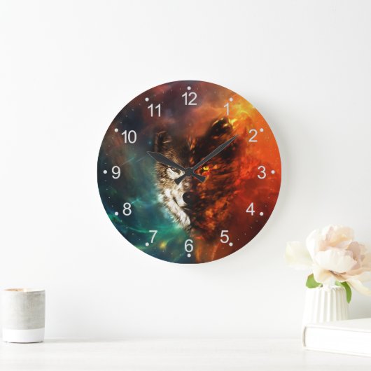 Wolf Feuer und Eis Große Wanduhr (Zuhause)